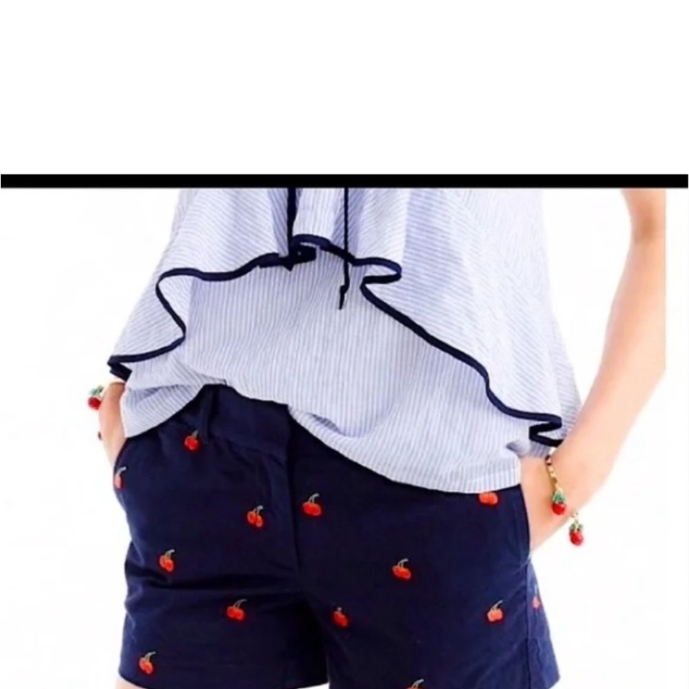 New J Crew Navy Blue Cherry Embroidered Women's Shorts